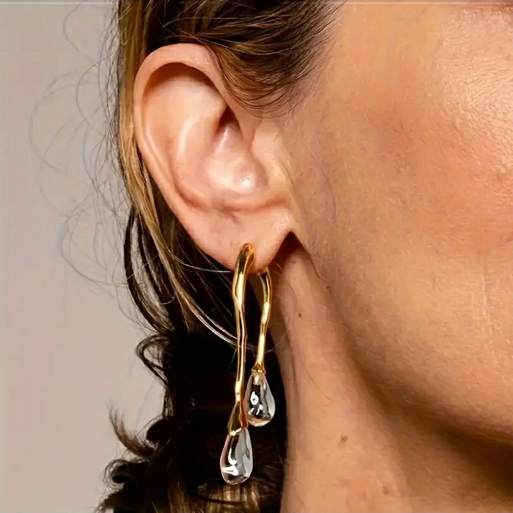 NEW! Gold and clear glass Droplet Earrings - Picture 7 of 7